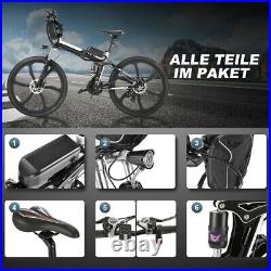 26''Folding Electric Bikes E-Mountain Bike 250W Motor E-city Bicycle Adult Black