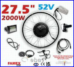 27.5 Electric Bicycle Conversion Kit E Bike Rear Wheel Motor Hub 2000W 52V UK