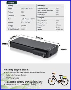 36V10.4Ah Li-ion Electric Bicycle Rear Battery Pack for MIFA, Viking, Lectro