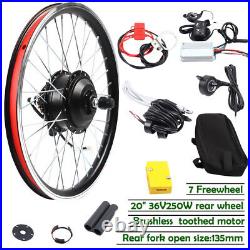 36V 250W 20'' Rear Wheel Electric Bicycle Conversion Kit E Bike Hub Motor withLED