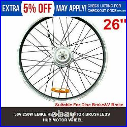 36V 250W Rear Hub Motor Wheel Disc V Brake 26 Inch Electric Bike Ebike Wheel