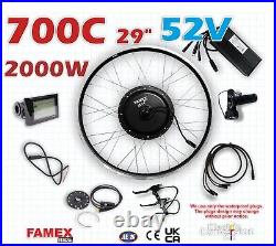 700C 29 Electric Bicycle Conversion Kit E Bike Rear Wheel Motor Hub 2000W 52V