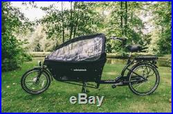 Danish Electric Bakfiets Long John 2 Wheel Cargo Bike 250 Motor and Rain Cover