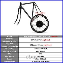 Fat Tire 26'' Electric Bicycle Motor Conversion Kit Bike Rear Wheel 1000W f V3E2
