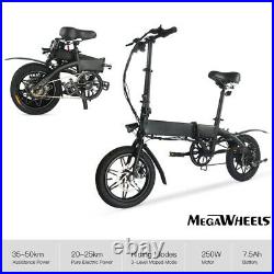 Megawheels EBike Electric Bicycle Folding Bike 250W Professional Commute BLACK