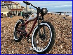 Retro Beach Cruiser, E bike, electric bicycle. Suspension. High torque motor