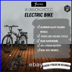 Yasyas 26 Folding Electric Mountain Bike, 250W Motor, 36V Battery, G4 Black
